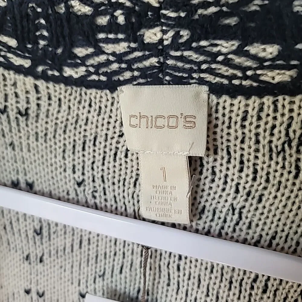 NWT Chico’s Cardigan Sweater Blue Textured Lace Jaspreet Womens Size 1 (wmns 8)